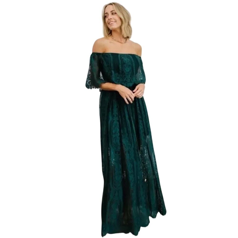 Baltic Born Emerald Green Lace Whimsical Fairycore Cocktail Formal Maxi Dress